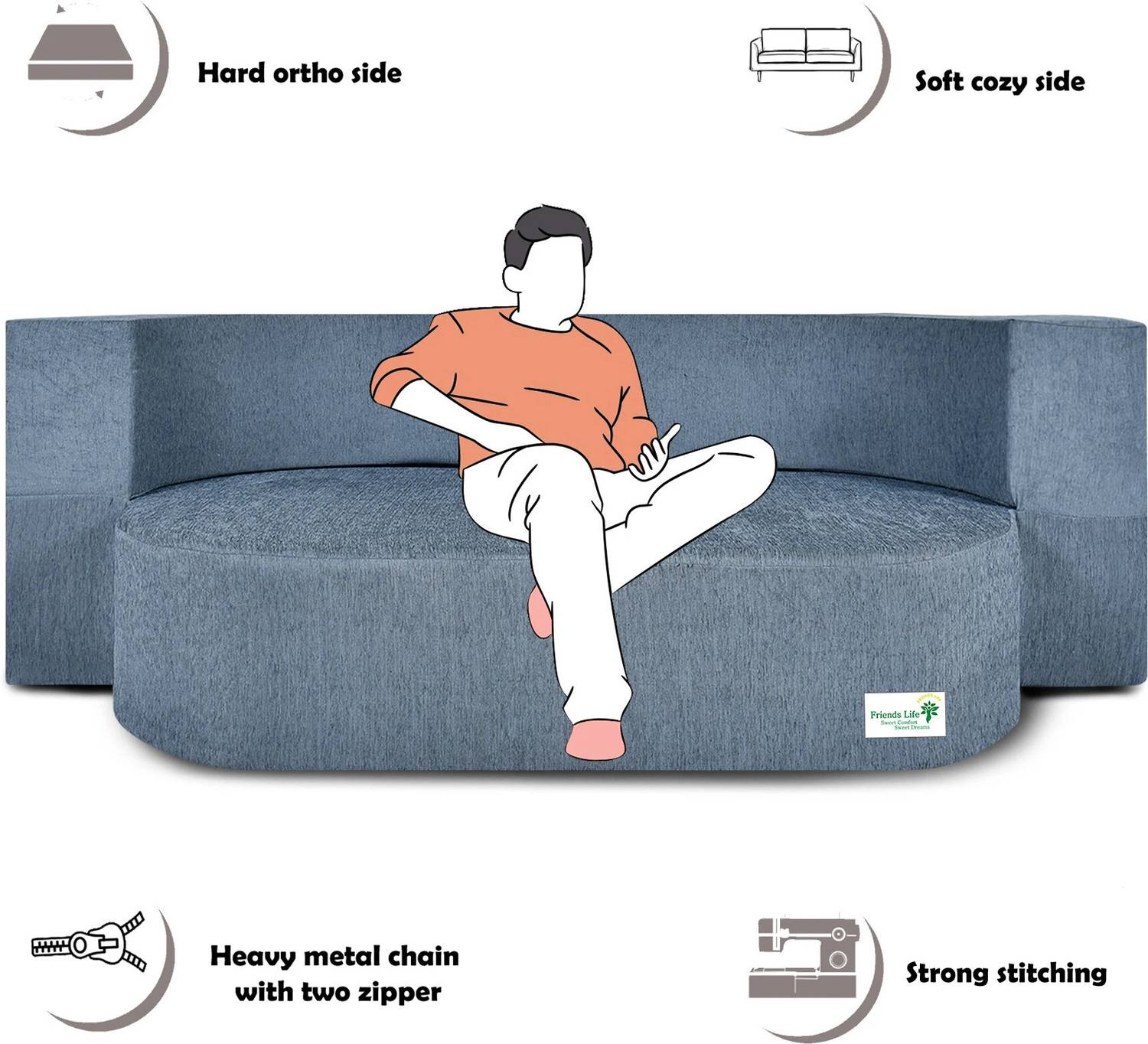 Friends Life-44710X72 3 Seater Fold Out Sofa Cum Bed - Image 3