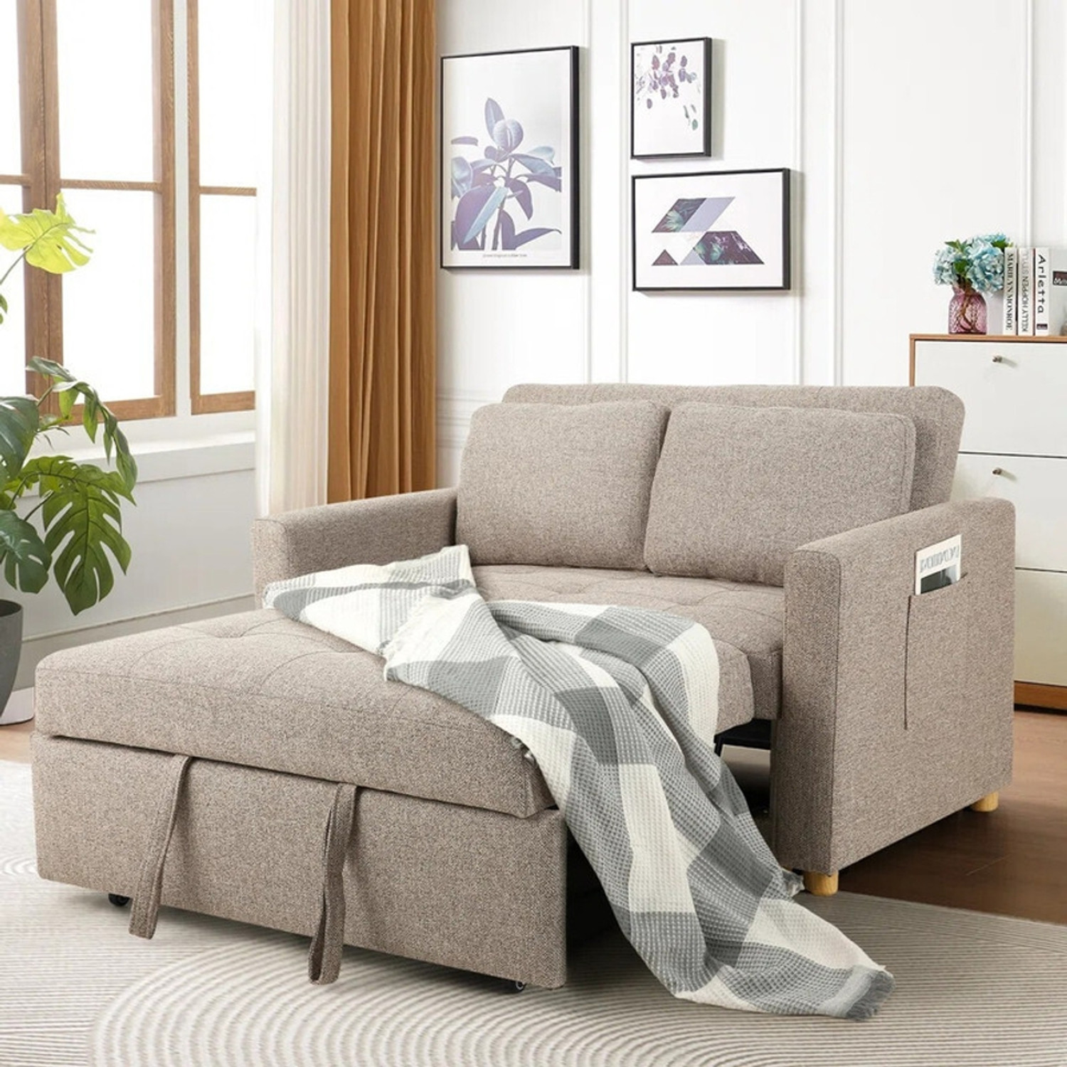 Image of Friends Life Premium 2 Seater Double Solid Wood Pull Out Sofa Cum Bed