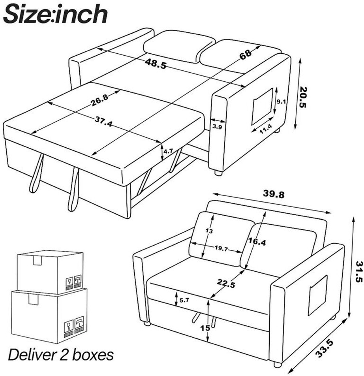 Image of Friends Life Premium 2 Seater Double Solid Wood Pull Out Sofa Cum Bed