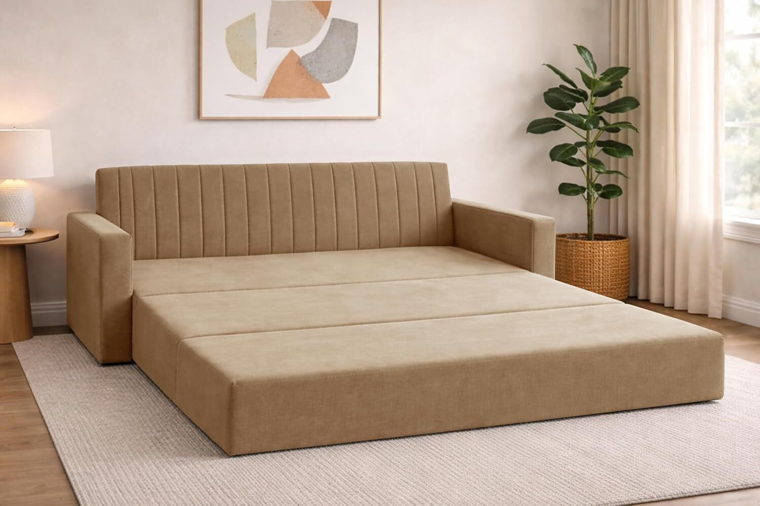 Image of Dr Smith Sofa Cum Bed with Armrest, Velvet Fabric Couch for Living Room 3 Seater Single Foam Fold Out Sofa Cum Bed