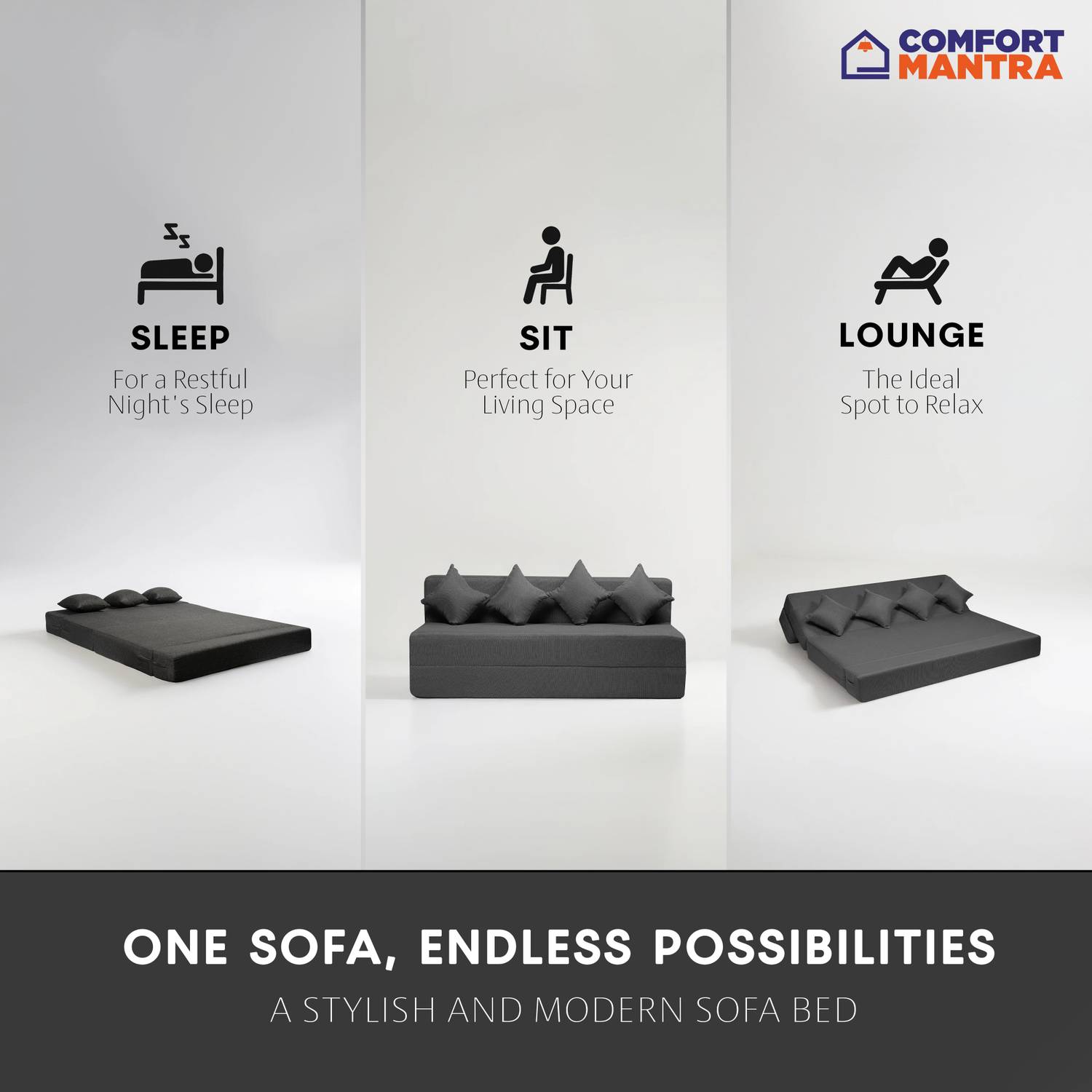 Comfort Mantra 4 Seater Jute Fabric Sofa Cum Bed - Image 4