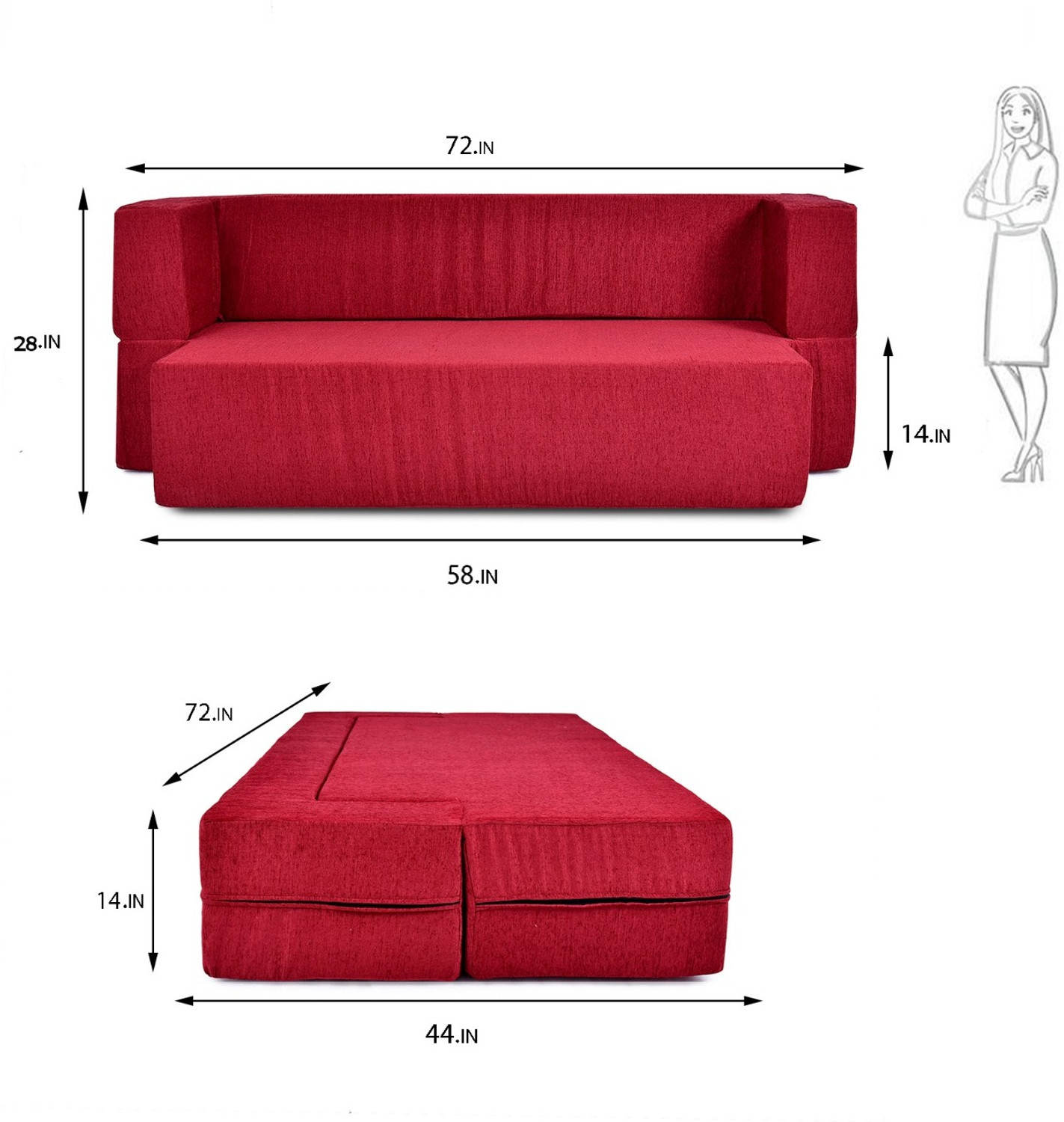 Image of Flipkart Perfect Homes Aero 72x44x15 Comfort for All with 3 Cushions 3 Seater Double Foam Fold Out Sofa Cum Bed