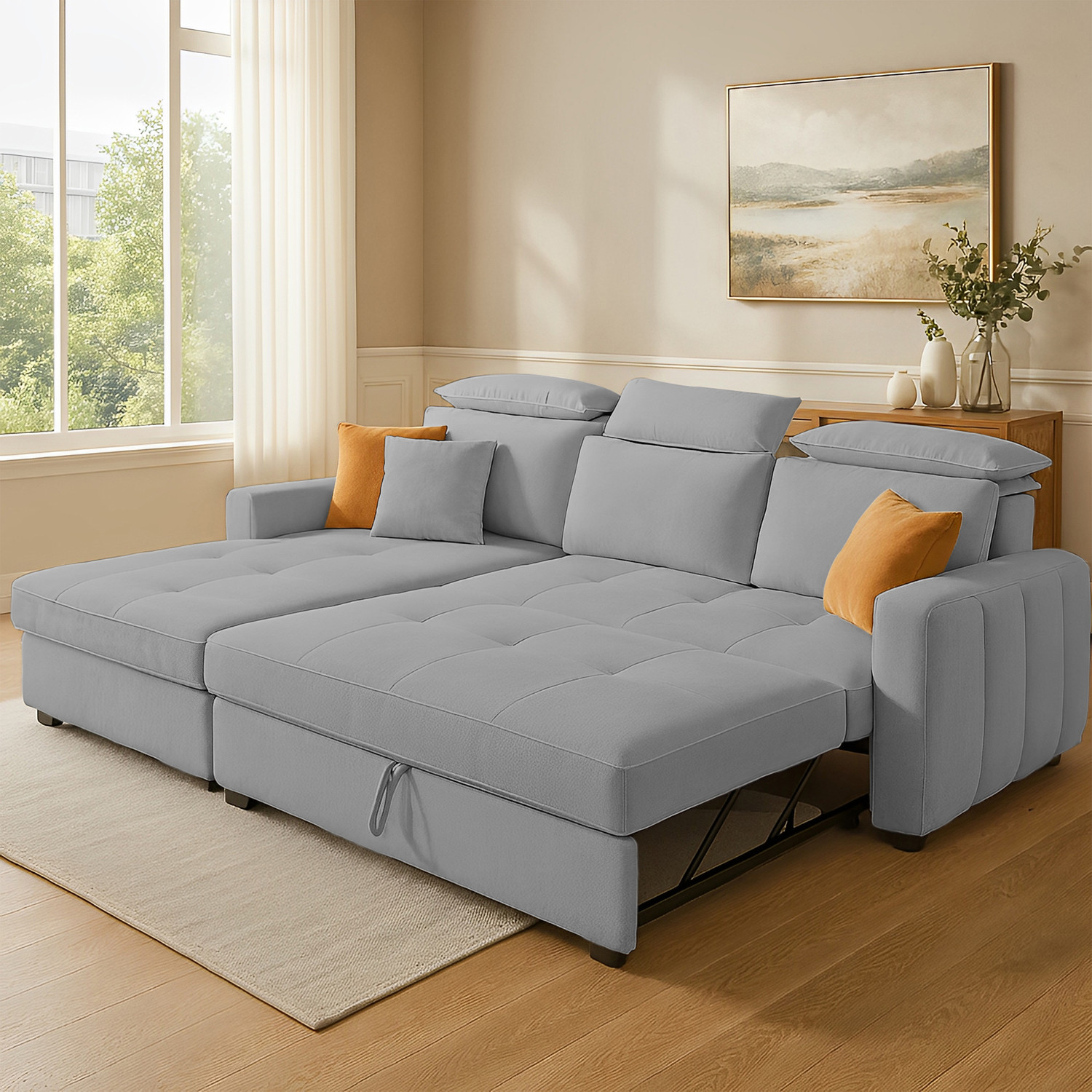 Image of Casaliving Floster LHS 4 Seater Double Foam Pull Out Sofa Cum Bed