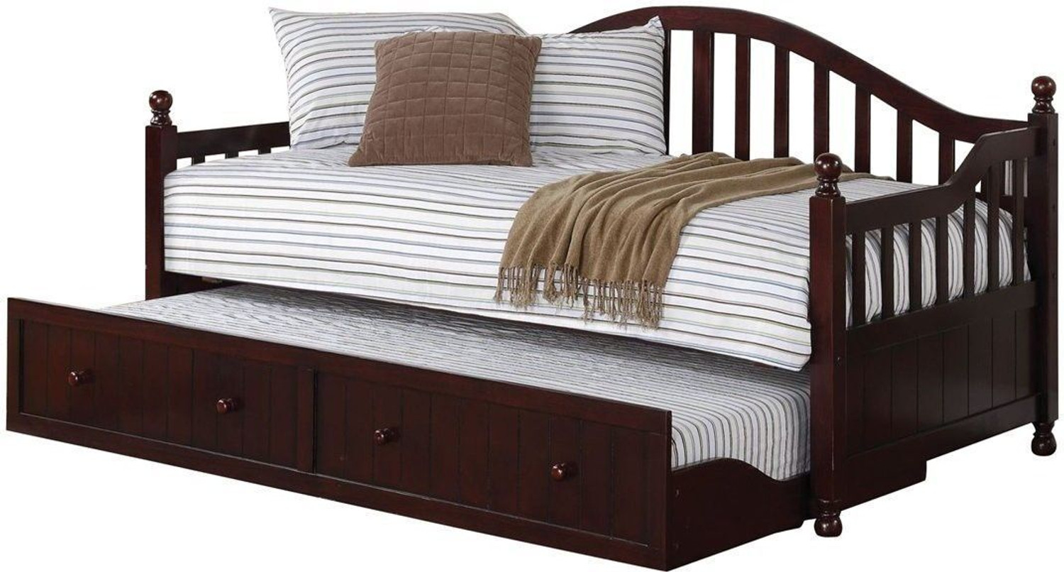 Image of APRODZ Drummo Sheesham Wood Daybed with Trundle Bed (Rosewood Mahogany) 3 Seater Single Solid Wood Pull Out Sofa Cum Bed