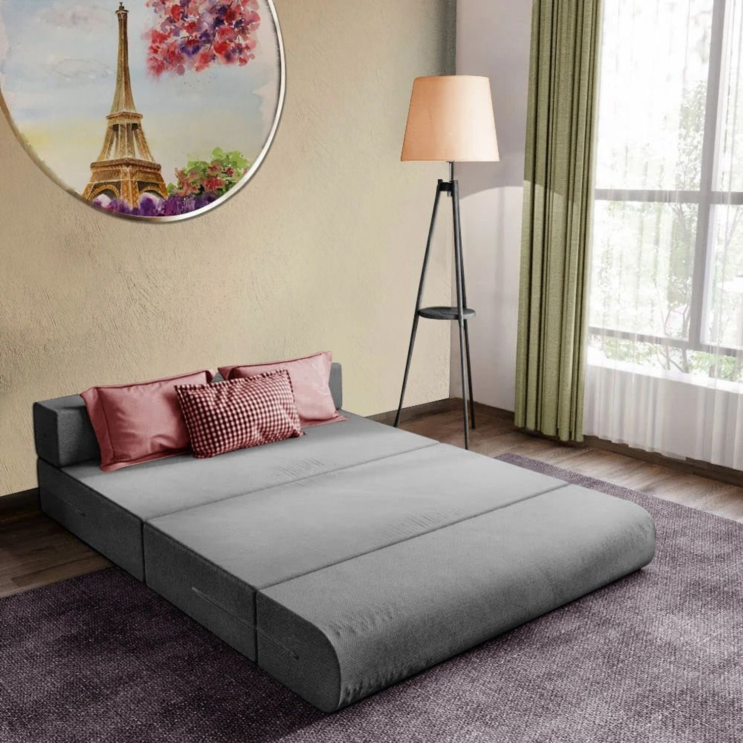 Image of Expecting Smile For 3 Person 1 Seater Single Foam Fold Out Sofa Cum Bed