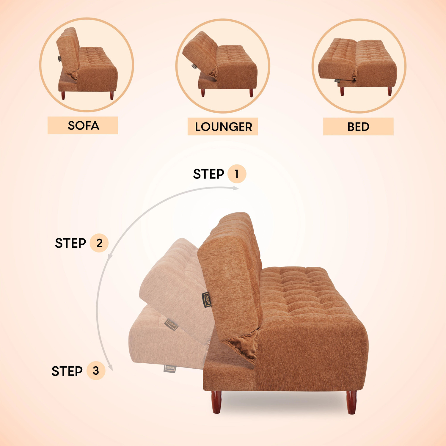 Image of Seventh Heaven 4 Seater Single Solid Wood Pull Out Sofa Cum Bed