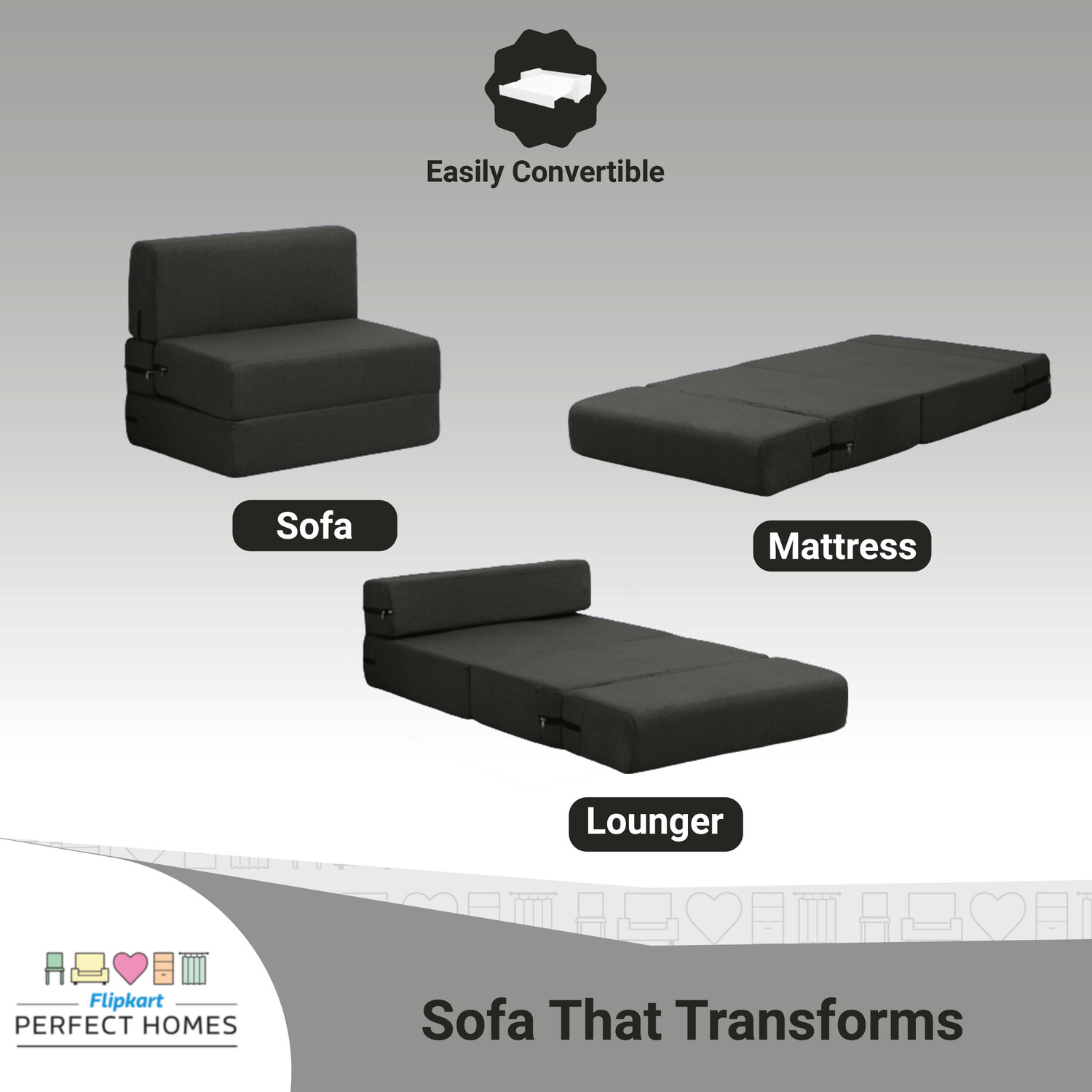 Image of Flipkart Perfect Homes Exotica 72 inchx36 inchx8 inch inch|Low Floor,Washable Jute Fabric 1 Seater Single Foam Fold Out Sofa Cum Bed (Finish Color - Multicolor Delivery Condition - DIY(Do-It-Yourself))