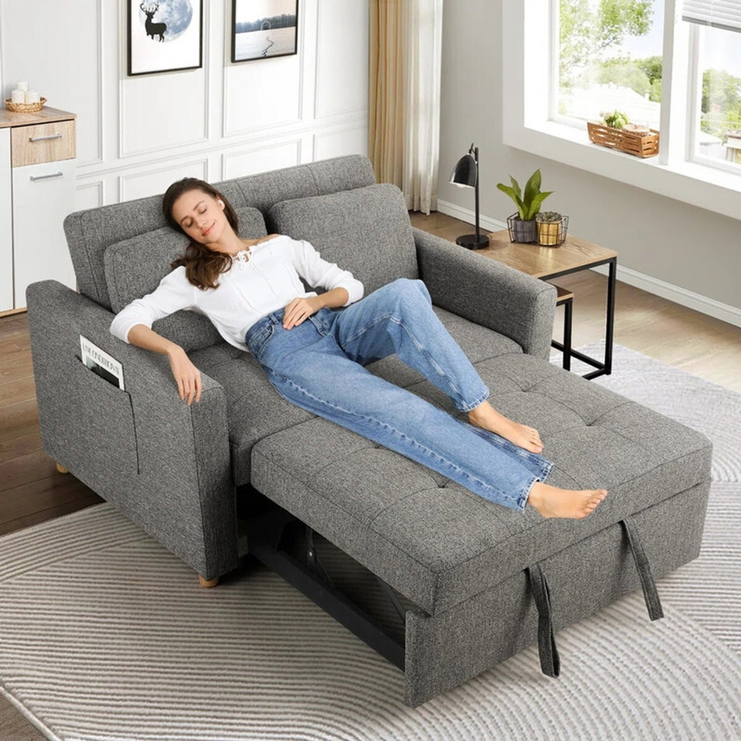 Image of Friends Life Premium 2 Seater Double Solid Wood Pull Out Sofa Cum Bed