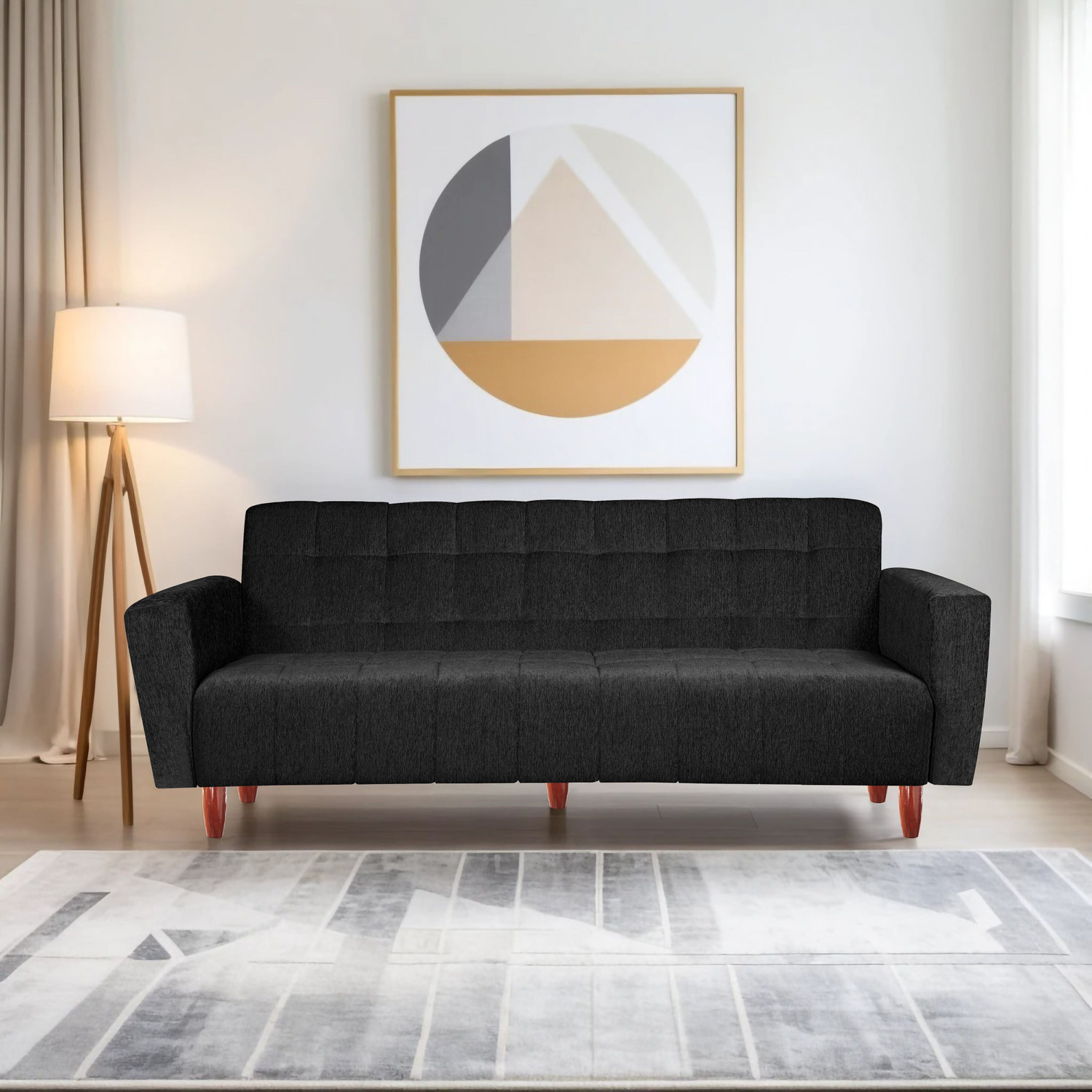 Image of Seventh Heaven Lisbon 4 Seater Wooden Sofa cum Bed, Chenille Molfino Fabric 78x44x16 4 Seater Single Solid Wood Pull Out Sofa Cum Bed