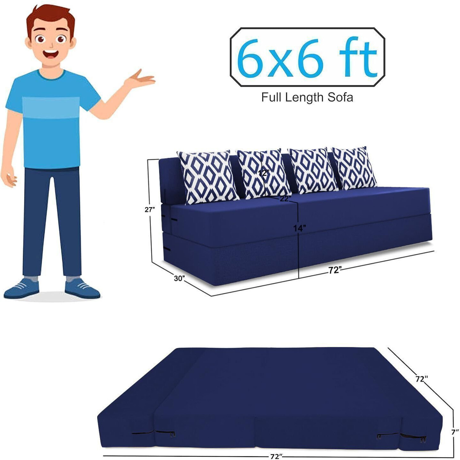 Image of MARK decor 4 Seater Single Foam Fold Out Sofa Cum Bed