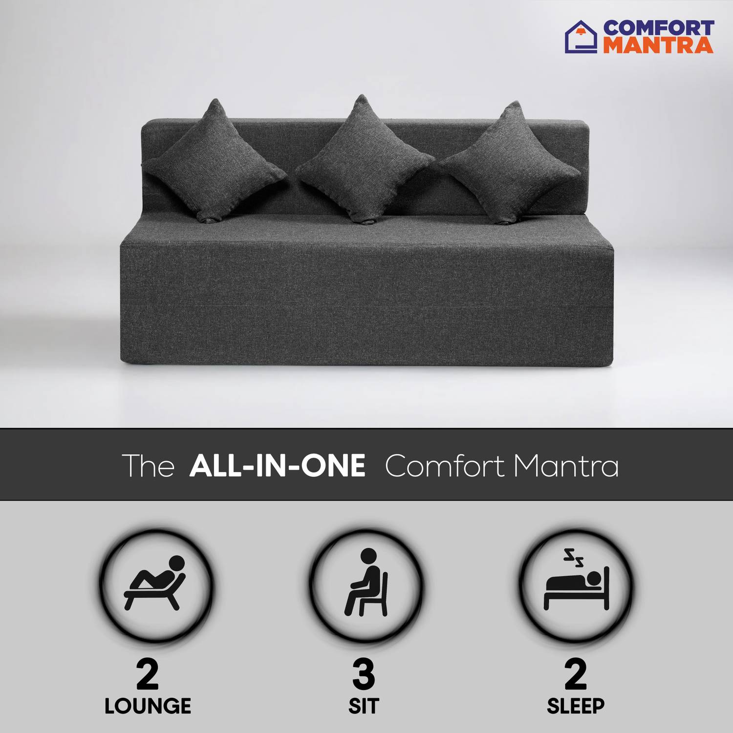 Comfort Mantra 3 Seater Jute Fabric Sofa Cum Bed - Image 5