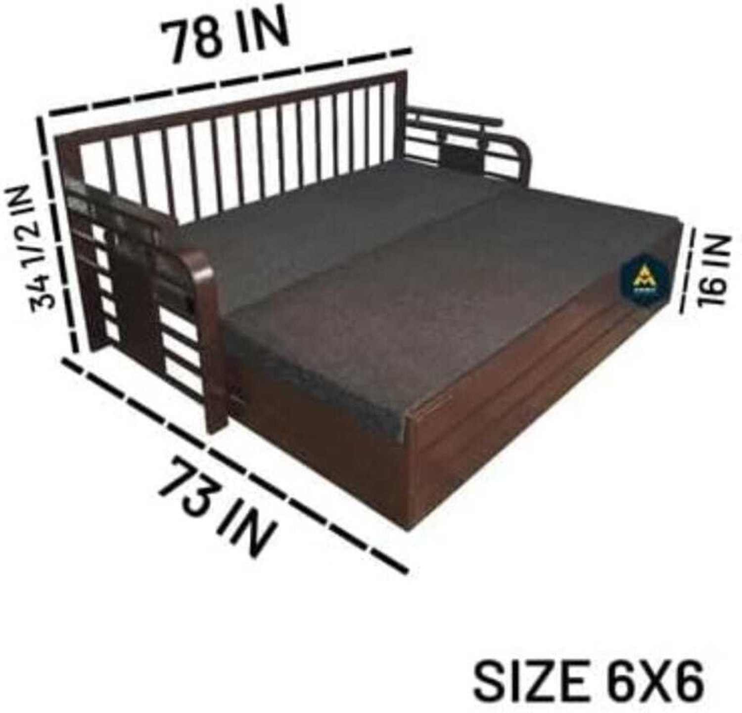 Image of The Amma Enterprises 6x6 Red Mattress 3 Seater Double Metal Pull Out Sofa Cum Bed