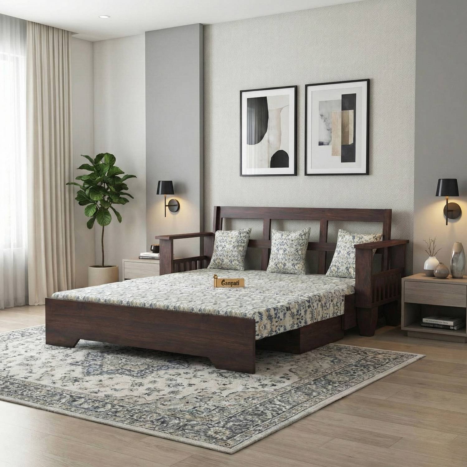 Ganpati Maharaja Sheesham Wood 3 Seater Sofa Bed - Image 1
