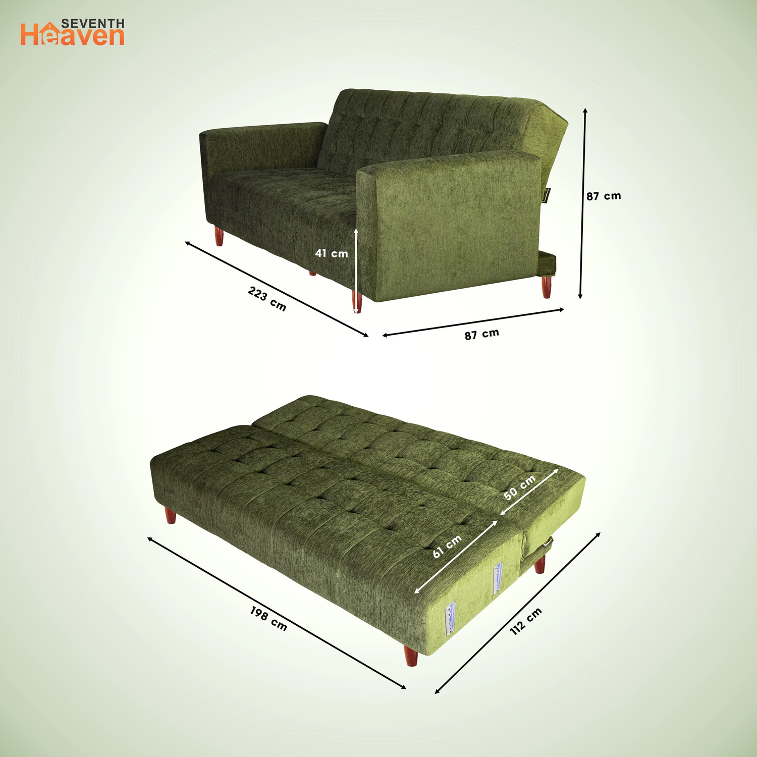 Image of Seventh Heaven Lisbon 4 Seater Wooden Sofa cum Bed, Chenille Molfino Fabric 78x44x16 4 Seater Single Solid Wood Pull Out Sofa Cum Bed
