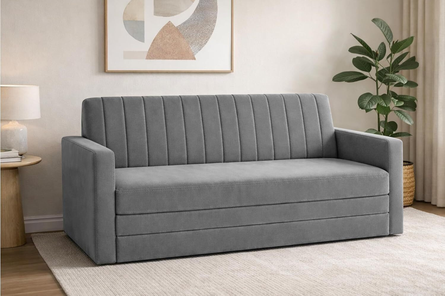 Image of Dr Smith Sofa Cum Bed with Armrest, Velvet Fabric Couch for Living Room 3 Seater Single Foam Fold Out Sofa Cum Bed