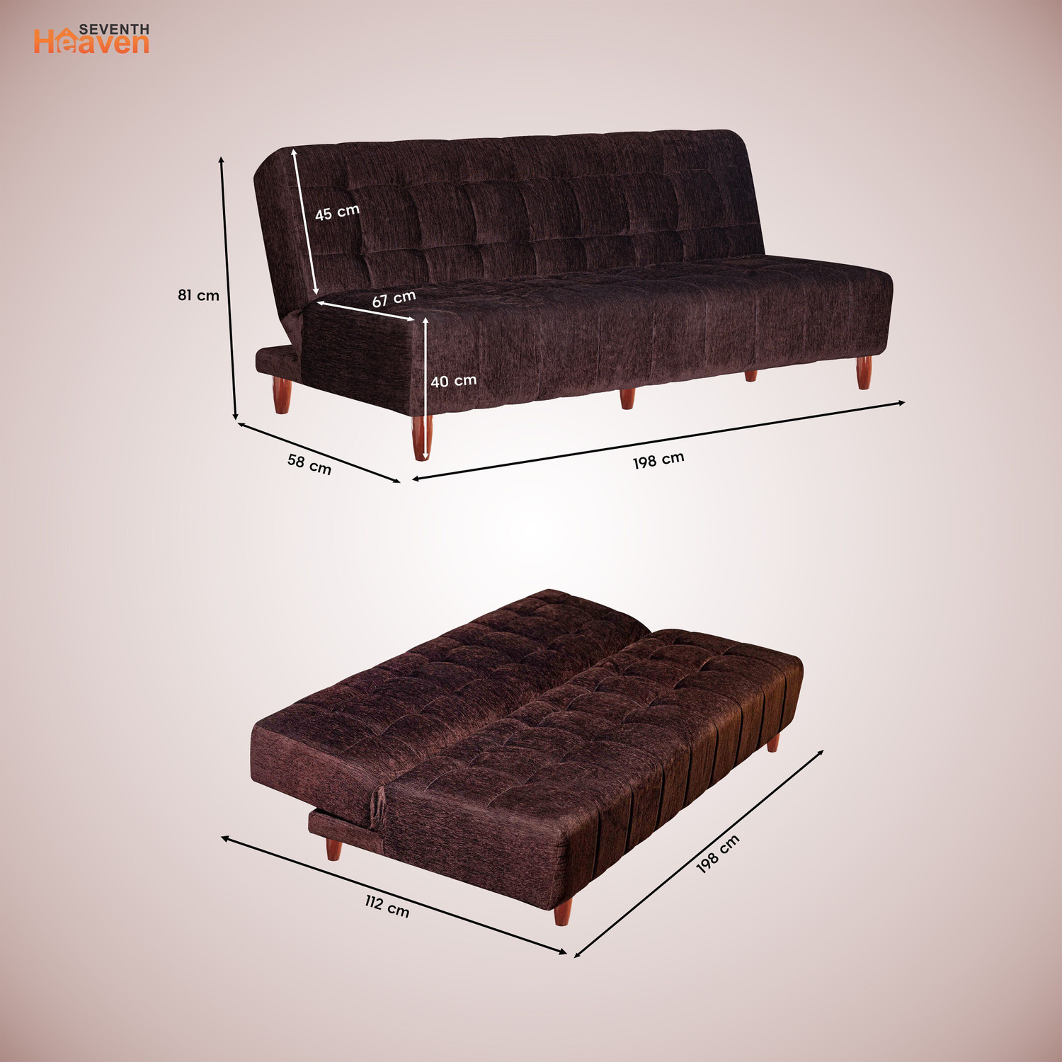 Image of Seventh Heaven Florida 4 Seater Wooden Sofa cum Bed, Chenille Molfino Fabric 78x44x16 4 Seater Single Solid Wood Pull Out Sofa Cum Bed