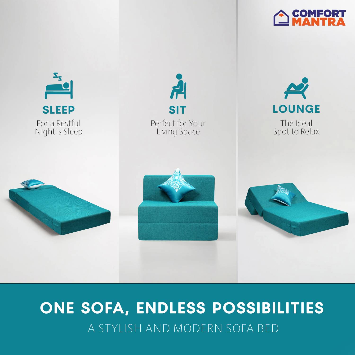 Comfort Mantra 6*3 Jute Fabric Sofa Cum Bed - Image 3