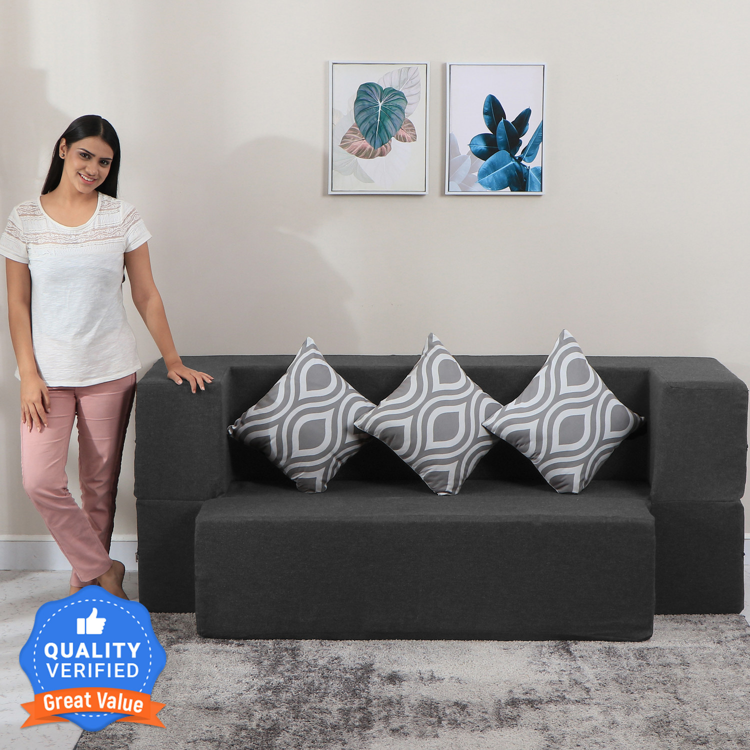 Image of Flipkart Perfect Homes Cambridge 72 inchx20 inchx33 inch 3 Seater Double Foam Fold Out Sofa Cum Bed