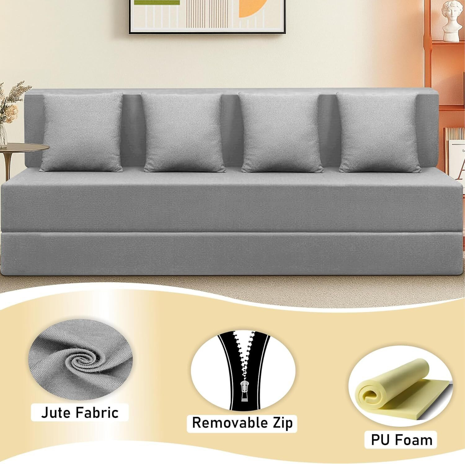 Image of Screw Crafts 4 Seater Double Foam Pull Out Sofa Cum Bed