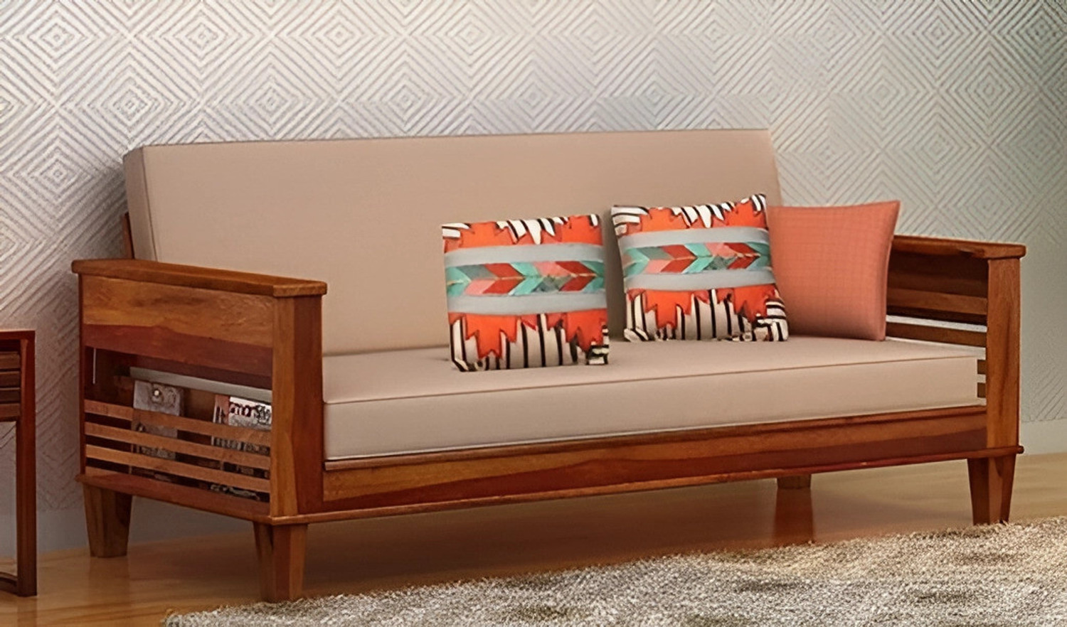 Image of SIDDH Solid Sheesham Wood Foldout 3 Seater Sofa Bed For Living Room, Bedroom, Hotel. 3 Seater Double Solid Wood Fold Out Sofa Cum Bed