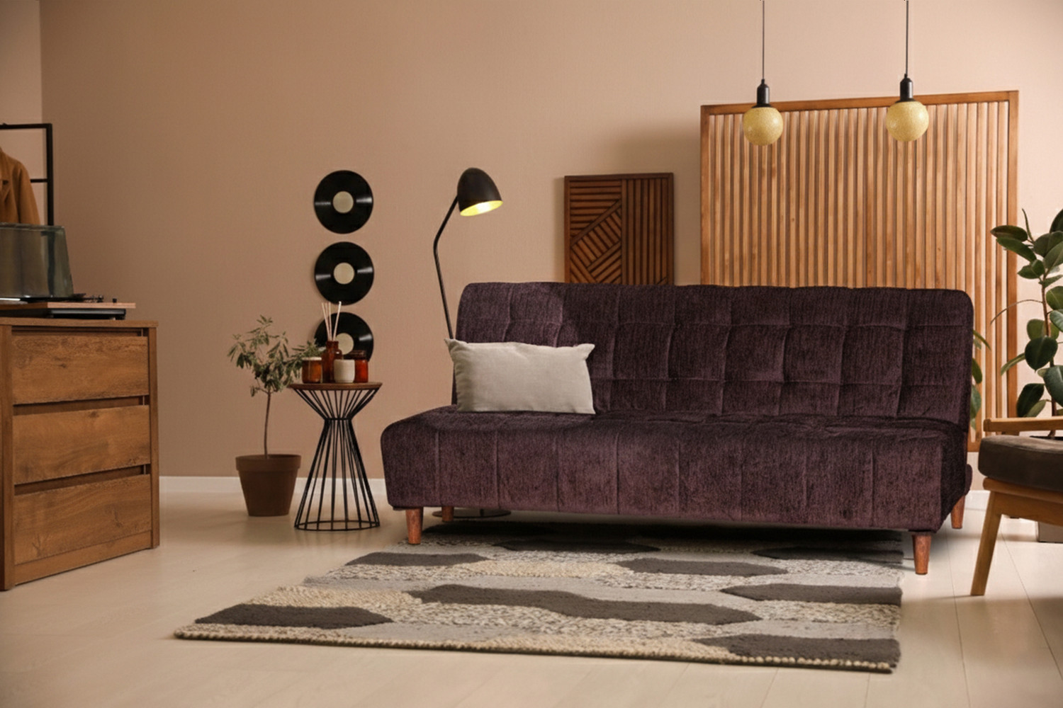 Image of Seventh Heaven Florida, Chenille Molfino Fabric 72x44x16 3 Seater Double Solid Wood Pull Out Sofa Cum Bed