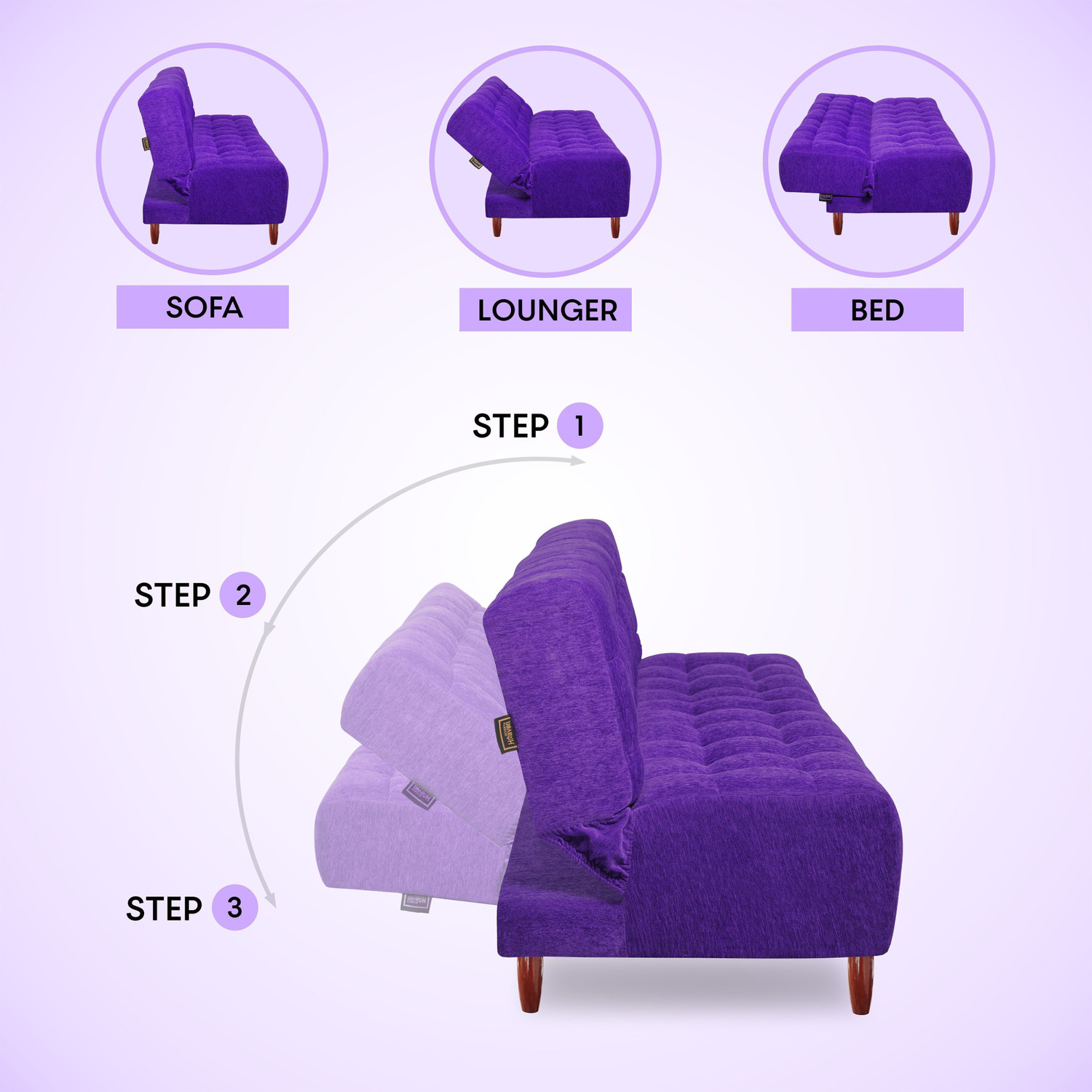 Image of Seventh Heaven Florida 4 Seater Wooden Sofa cum Bed, Chenille Molfino Fabric 78x44x16 4 Seater Single Solid Wood Pull Out Sofa Cum Bed