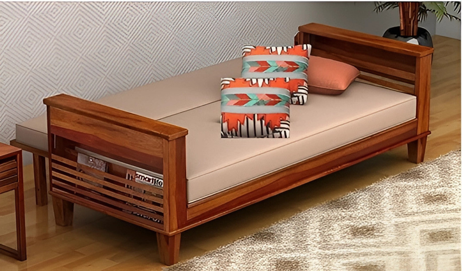Image of SIDDH Solid Sheesham Wood Foldout 3 Seater Sofa Bed For Living Room, Bedroom, Hotel. 3 Seater Double Solid Wood Fold Out Sofa Cum Bed