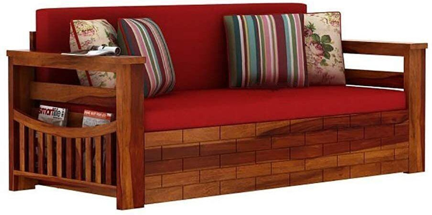 Image of WOODTREND Solid Wood Sofa Cum Bed with Storage | 3 Seater Double Pull-Out Sofa Bed 3 Seater Double Solid Wood Pull Out Sofa Cum Bed