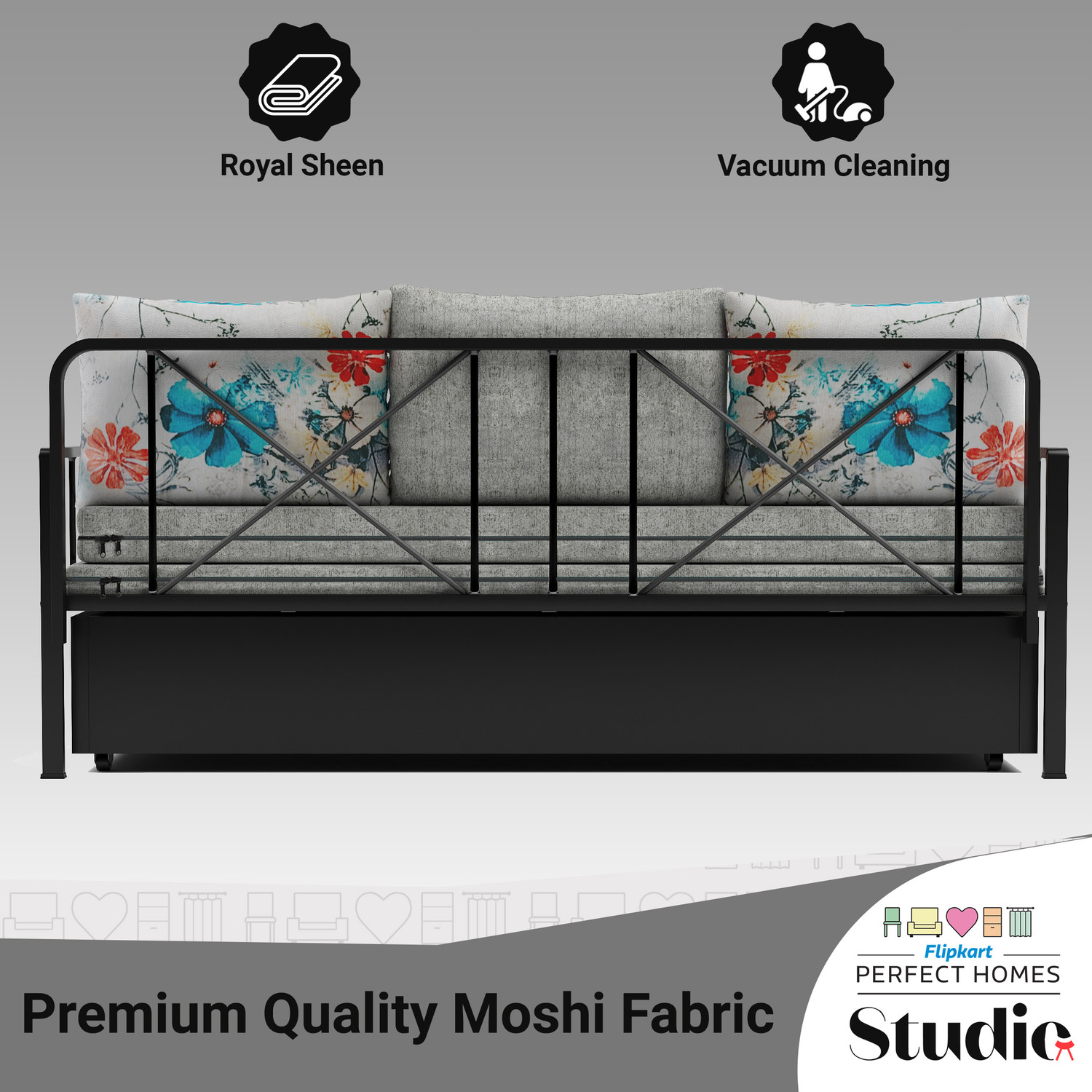 Image of Flipkart Perfect Homes Studio With Storage 3 Seater Double Metal Pull Out Sofa Cum Bed