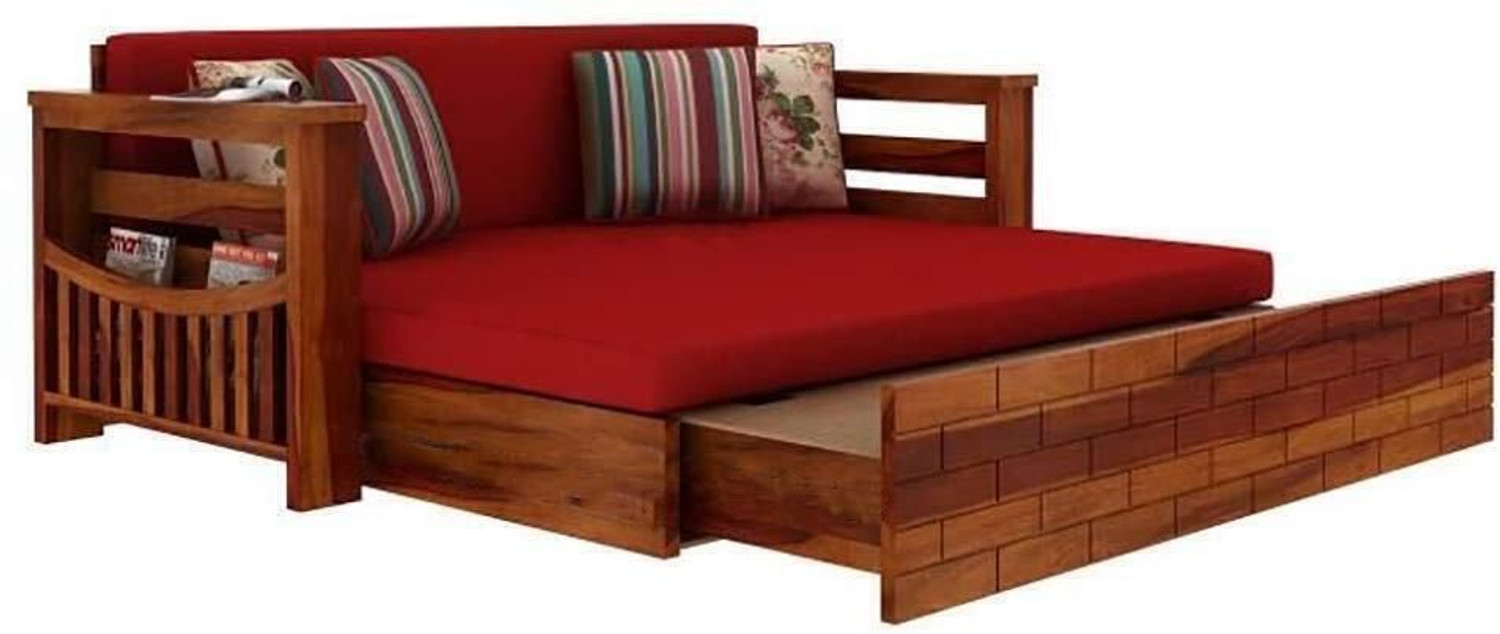 Image of WOODTREND Solid Wood Sofa Cum Bed with Storage | 3 Seater Double Pull-Out Sofa Bed 3 Seater Double Solid Wood Pull Out Sofa Cum Bed