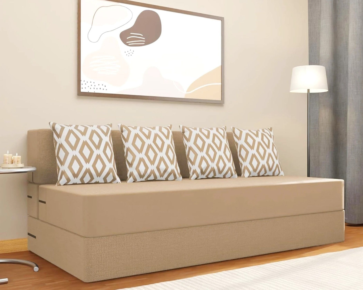 Image of AARJU HOME DECORE 6X6 size for 4 Person- Moshi Fabric 4 Seater Foam Fold Out Sofa Cum Bed 4 Seater Double Foam Fold Out Sofa Cum Bed