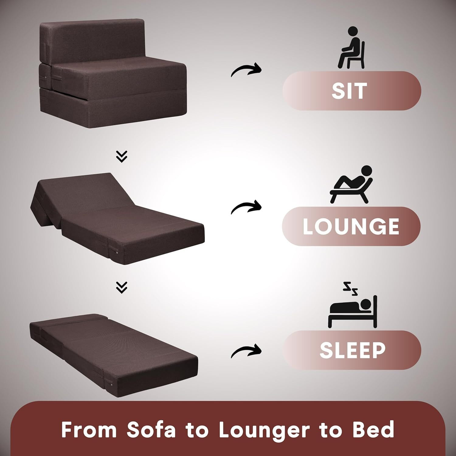 Image of Dream Nest For 1 Person 1 Seater Single Foam Fold Out Sofa Cum Bed