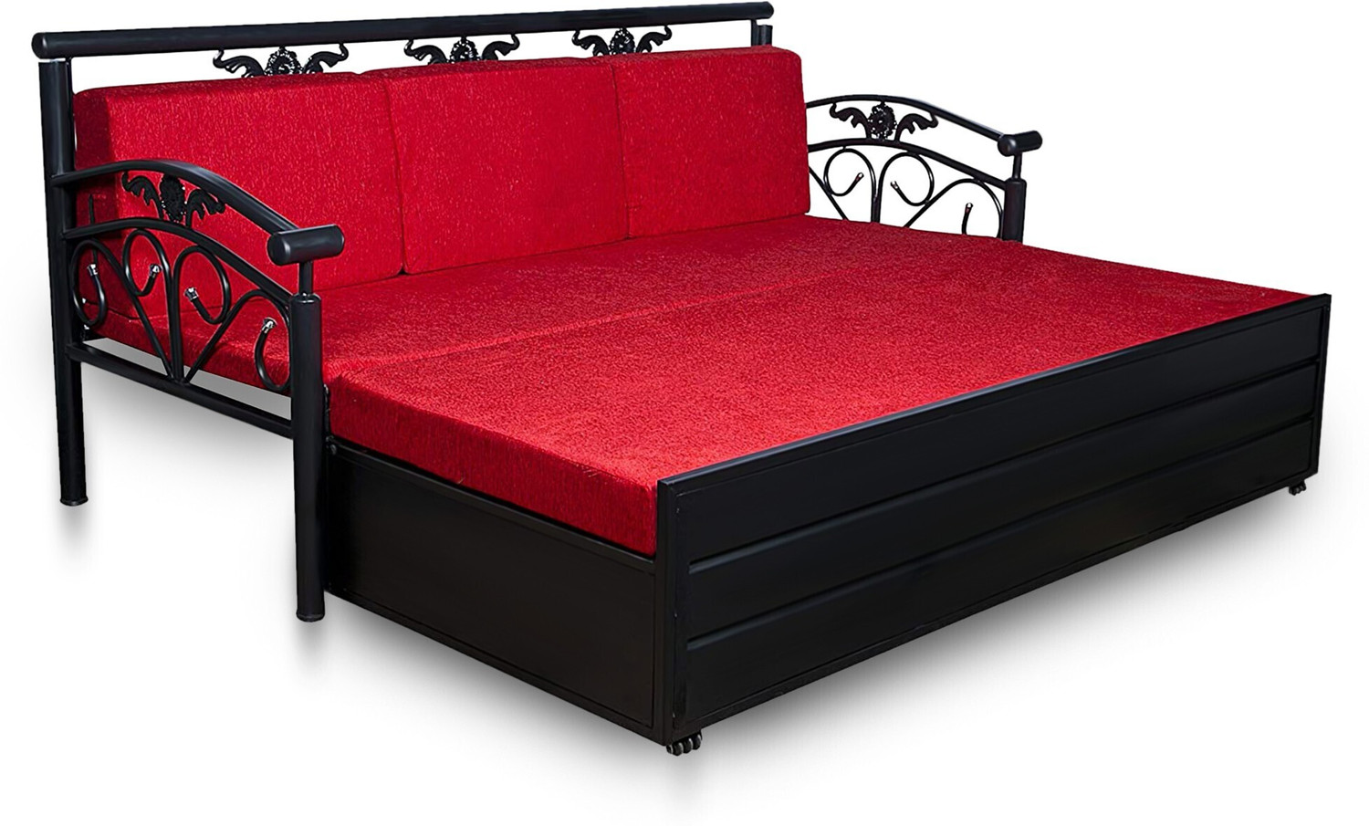 Image of Vibrant Interior Sofia Red (6x4) 3 Seater Single Metal Pull Out Sofa Sectional Bed