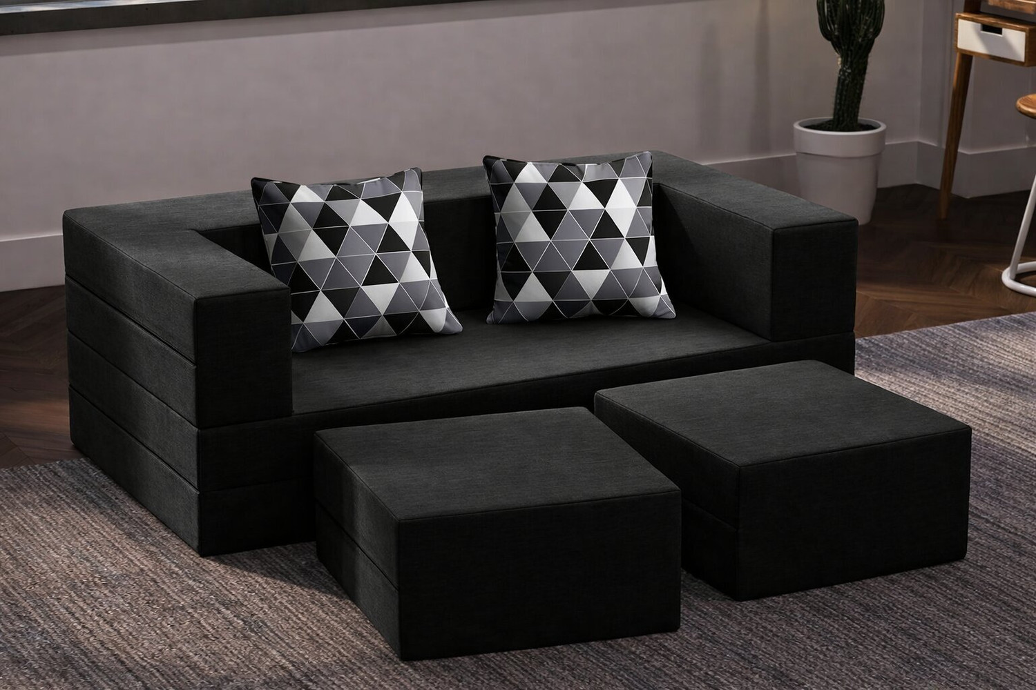 Image of Clex 3 Seater Double Foam Fold Out Sofa Cum Bed (Finish Color - Black Delivery Condition - Pre-assembled)