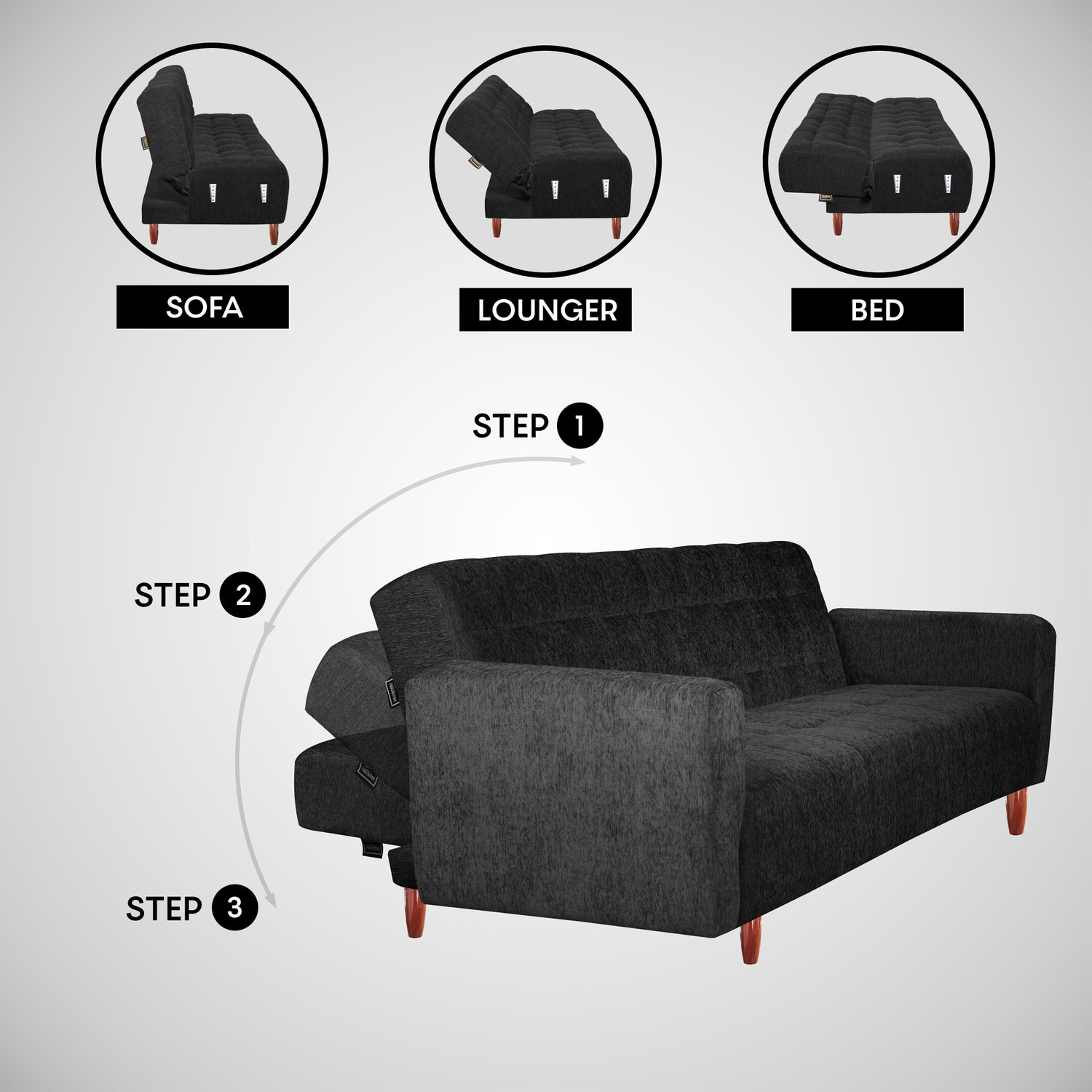 Image of Seventh Heaven Lisbon 4 Seater Wooden Sofa cum Bed, Chenille Molfino Fabric 78x44x16 4 Seater Single Solid Wood Pull Out Sofa Cum Bed