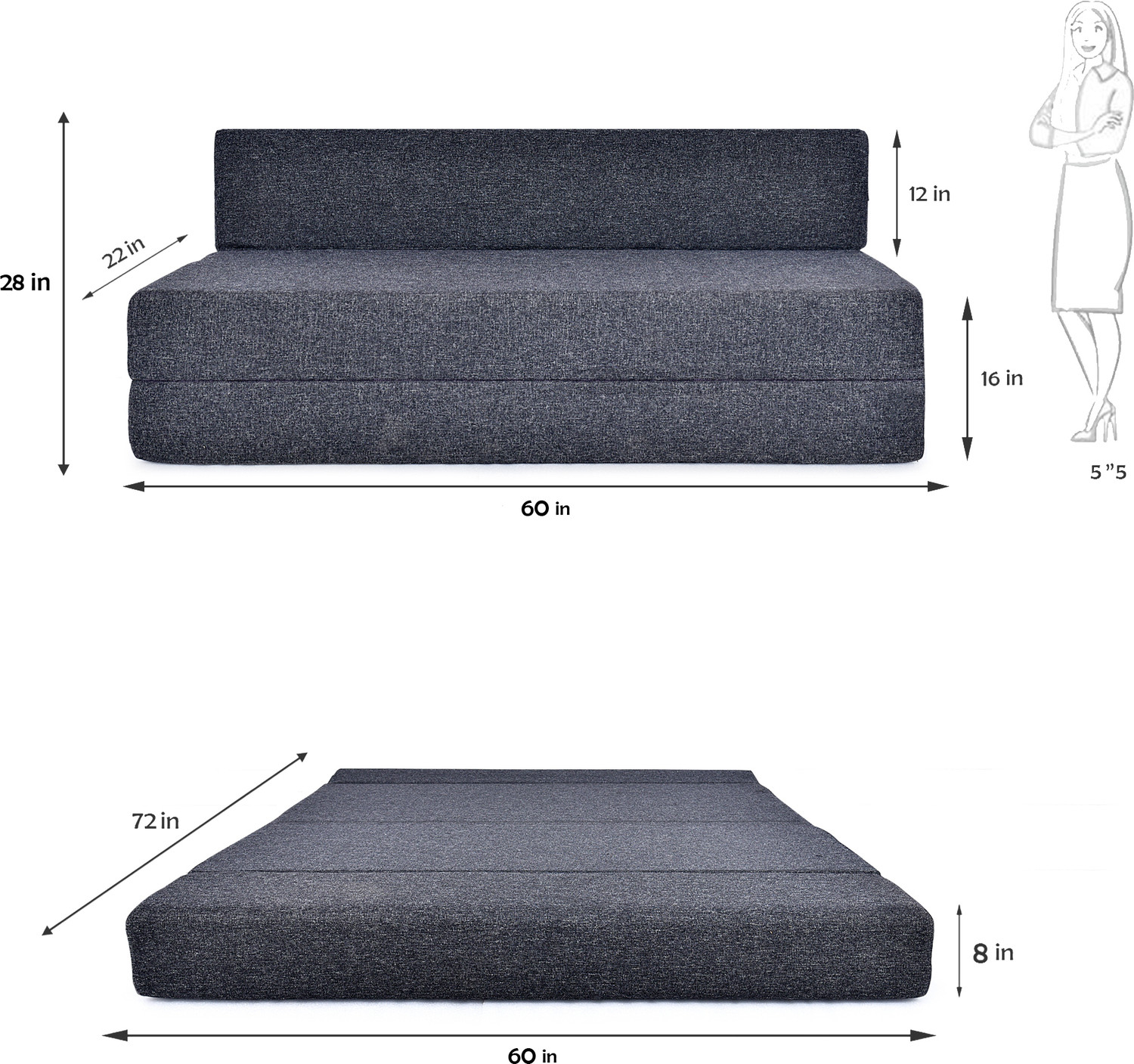 Image of Friends Fit Life 5X6 Comfort for All Sofa Cum Bed for 3 Person with 3 Multi Star Cushions 3 Seater Double Fold Out Sofa Cum Bed