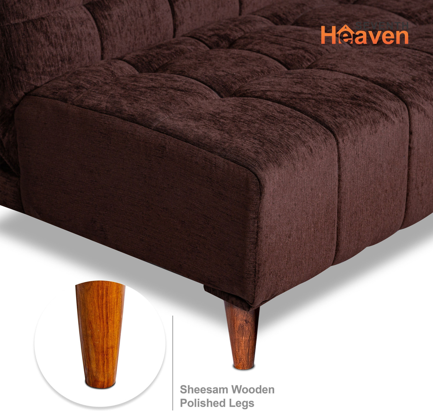 Image of Seventh Heaven Florida, Chenille Molfino Fabric 72x44x16 3 Seater Double Solid Wood Pull Out Sofa Cum Bed