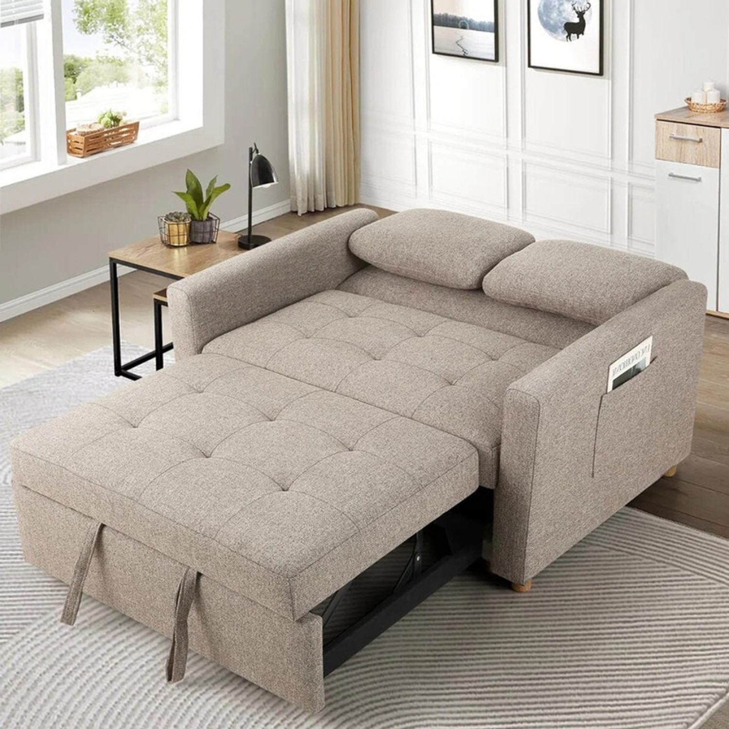 Image of Friends Life Premium 2 Seater Double Solid Wood Pull Out Sofa Cum Bed
