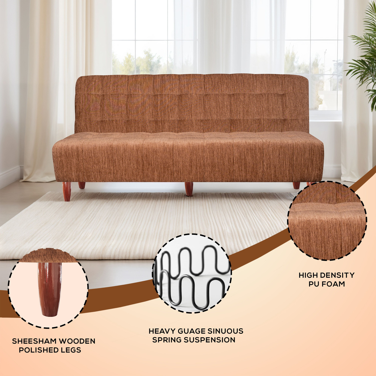 Image of Seventh Heaven 4 Seater Single Solid Wood Pull Out Sofa Cum Bed