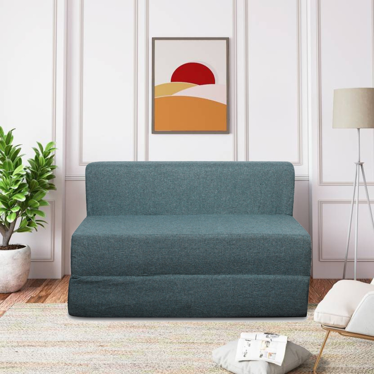 Image of STYLE HOMEZ Classic Sofa Cum Bed Jute 4x6 2 Seater Double Foam Fold Out Sofa Cum Bed