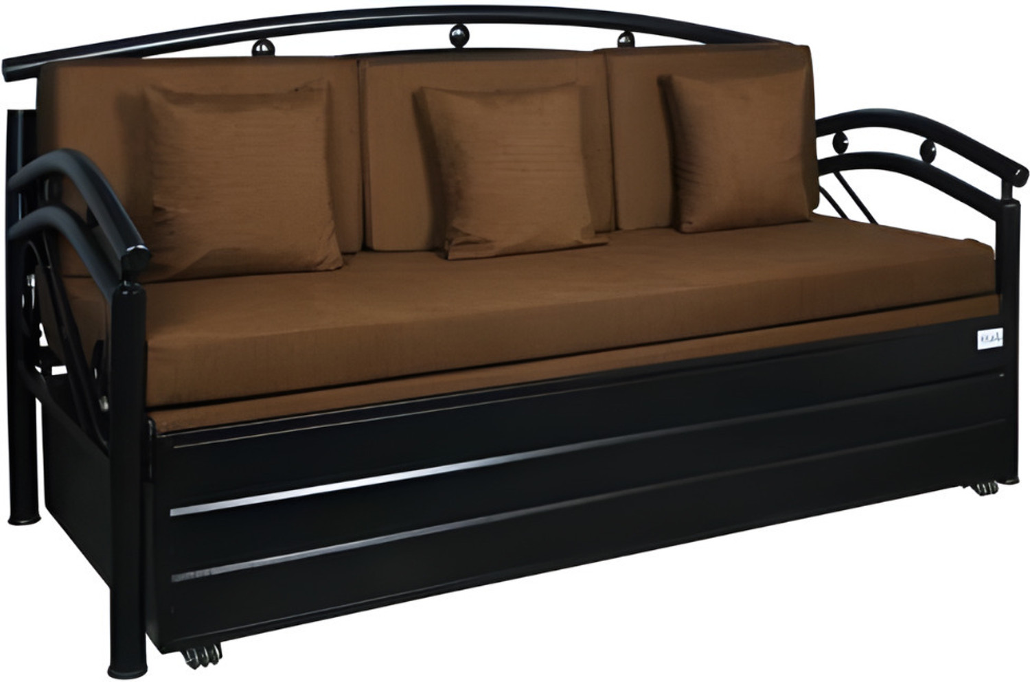 Image of Vibrant Interior Flyer Brown (6x4) 3 Seater Single Metal Pull Out Sofa Cum Bed