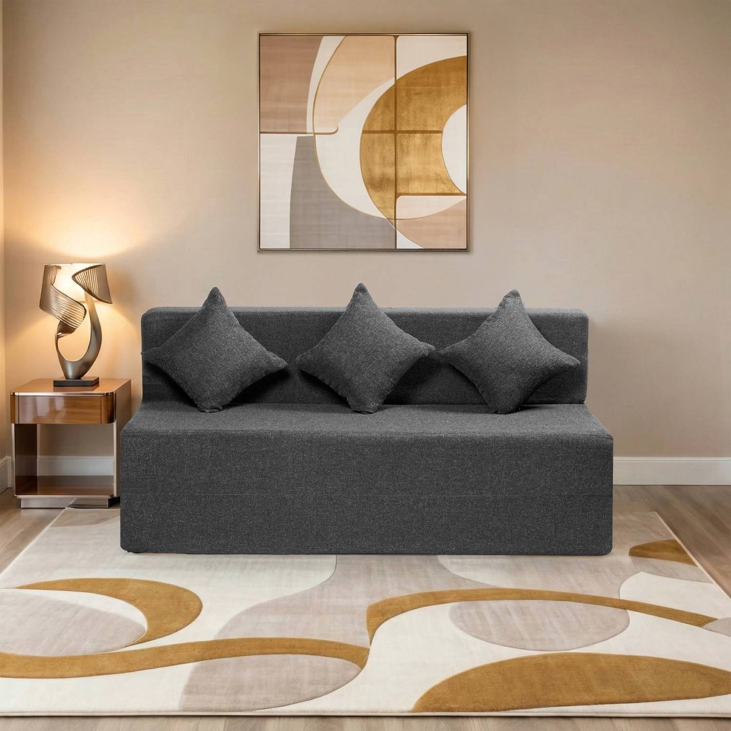 Comfort Mantra 3 Seater Jute Fabric Sofa Cum Bed - Image 1