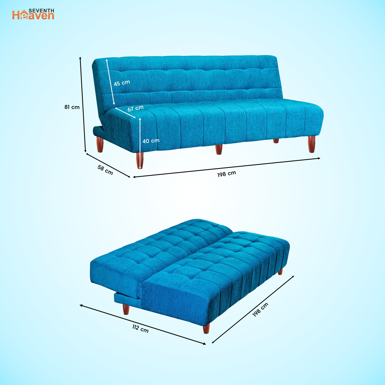 Image of Seventh Heaven Florida 4 Seater Wooden Sofa cum Bed, Chenille Molfino Fabric 78x44x16 4 Seater Single Solid Wood Pull Out Sofa Cum Bed