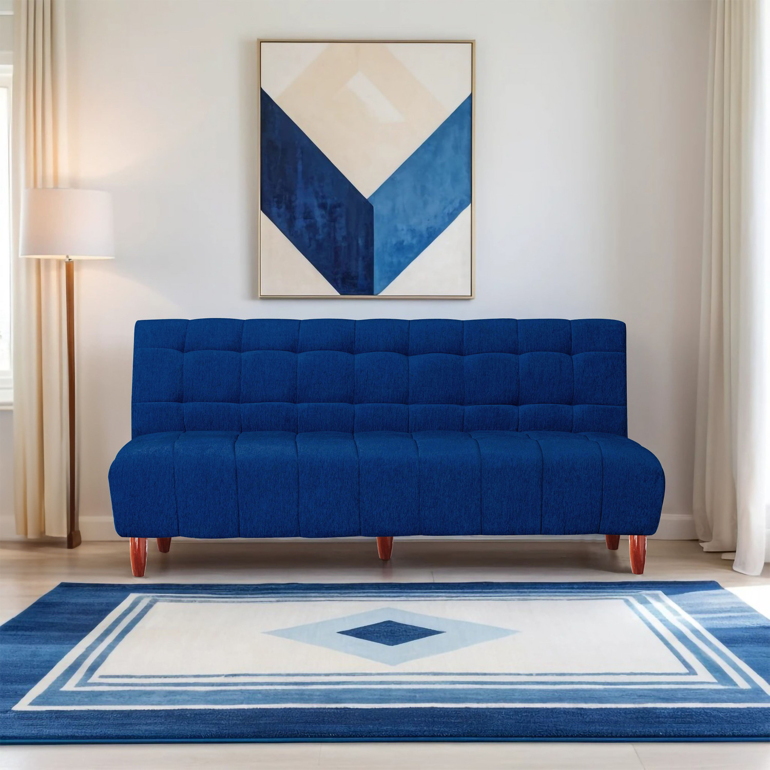 Image of Seventh Heaven Florida 4 Seater Wooden Sofa cum Bed, Chenille Molfino Fabric 78x44x16 4 Seater Single Solid Wood Pull Out Sofa Cum Bed