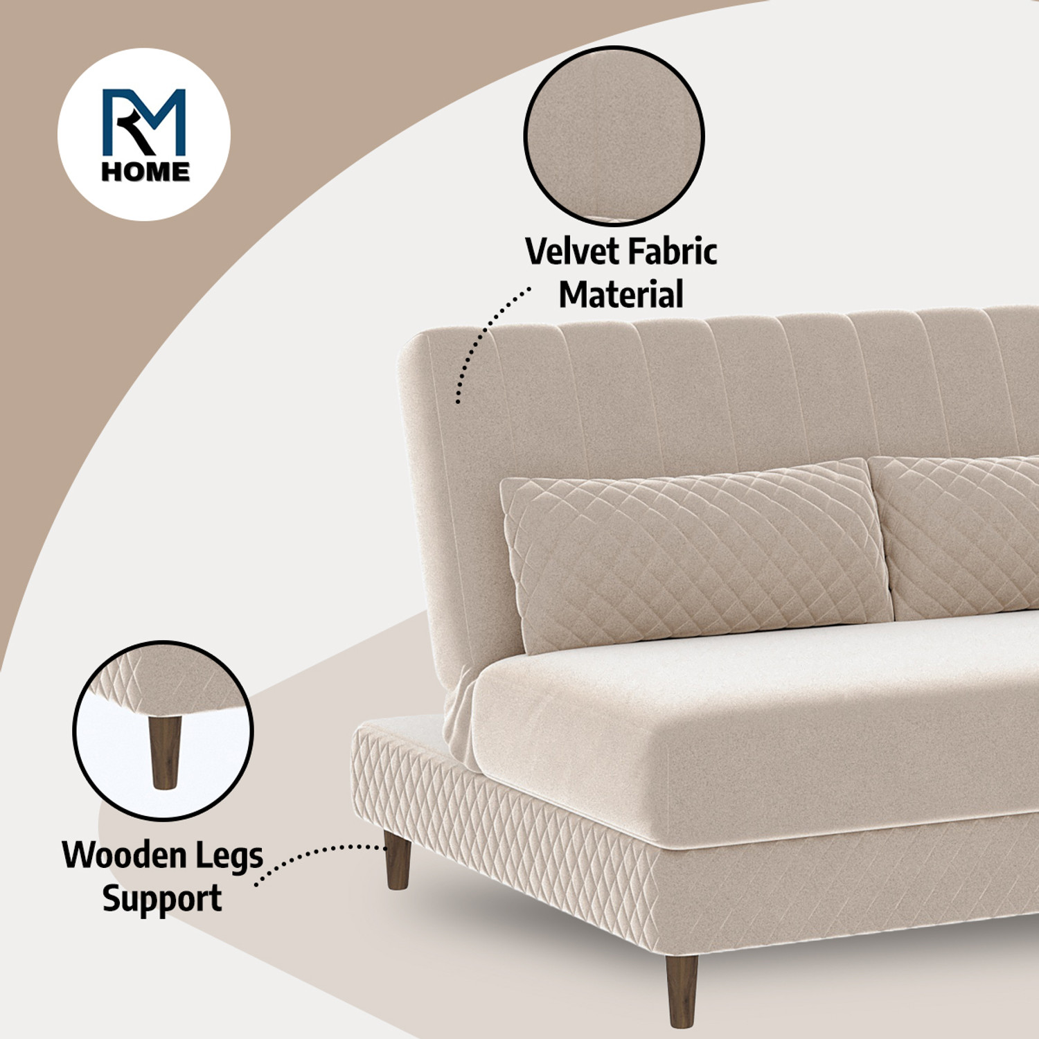 Image of Rm Home Oliver 3 Seater Single Solid Wood Fold Out Sofa Cum Bed