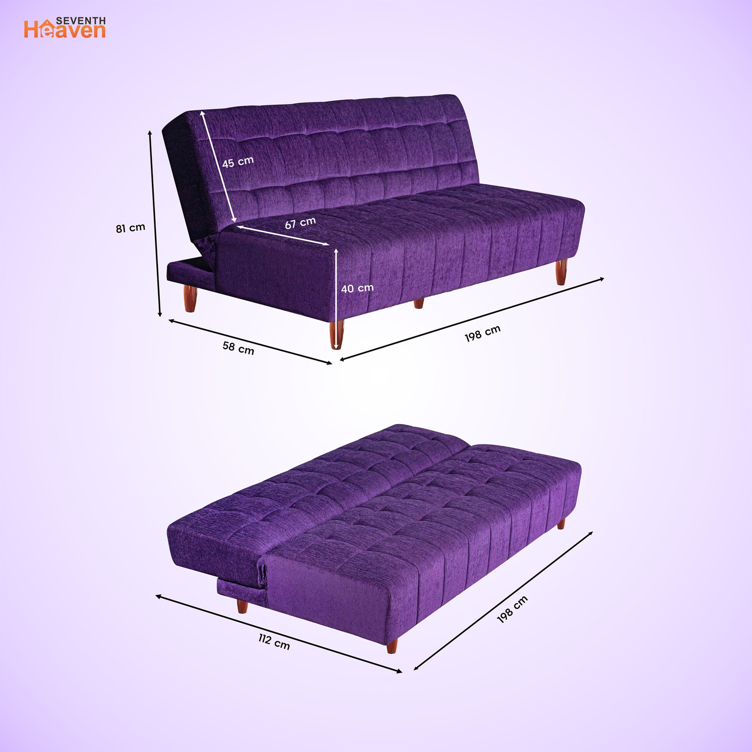Image of Seventh Heaven Florida 4 Seater Wooden Sofa cum Bed, Chenille Molfino Fabric 78x44x16 4 Seater Single Solid Wood Pull Out Sofa Cum Bed