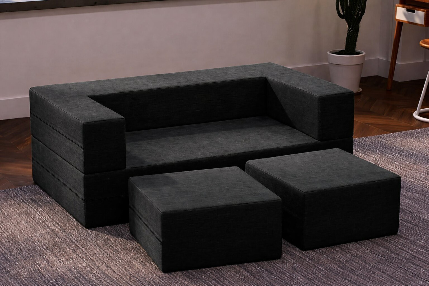 Image of Clex 3 Seater Double Foam Fold Out Sofa Cum Bed (Finish Color - Black Delivery Condition - Pre-assembled)