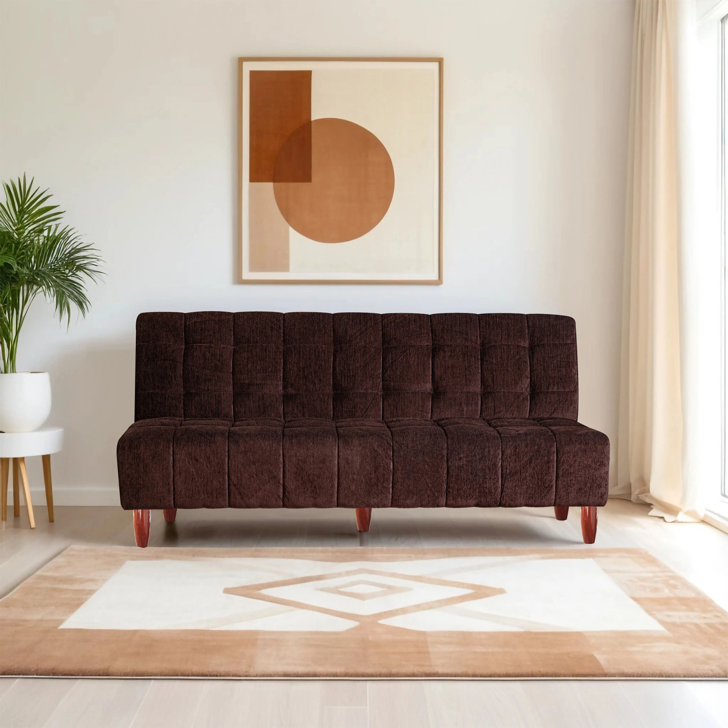 Image of Seventh Heaven Florida 4 Seater Wooden Sofa cum Bed, Chenille Molfino Fabric 78x44x16 4 Seater Single Solid Wood Pull Out Sofa Cum Bed