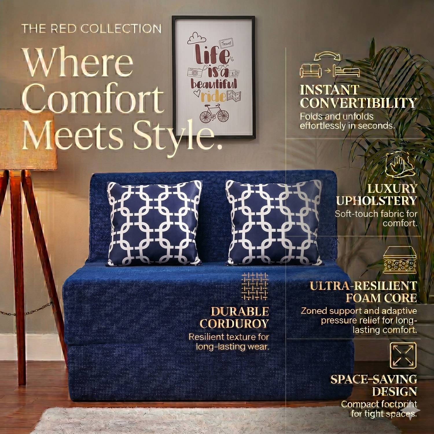 Solis Primus 3-Seater Blue Sofa Bed - Image 4