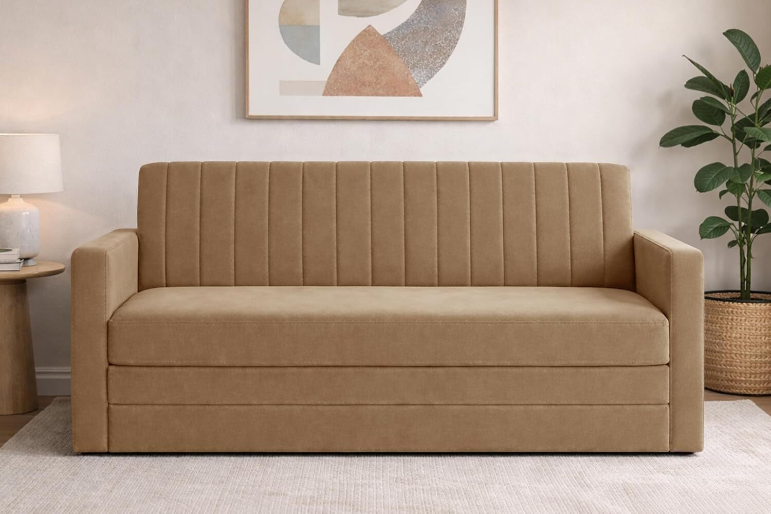 Image of Dr Smith Sofa Cum Bed with Armrest, Velvet Fabric Couch for Living Room 3 Seater Single Foam Fold Out Sofa Cum Bed